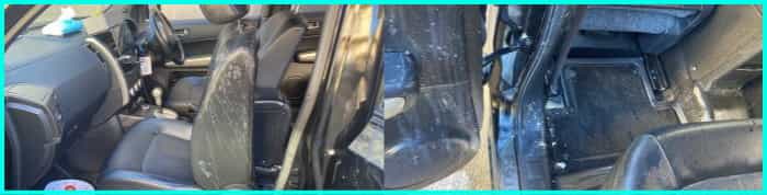 車内嘔吐汚れのビフォーアフター｜徳島・香川・神戸の出張車内クリーニング